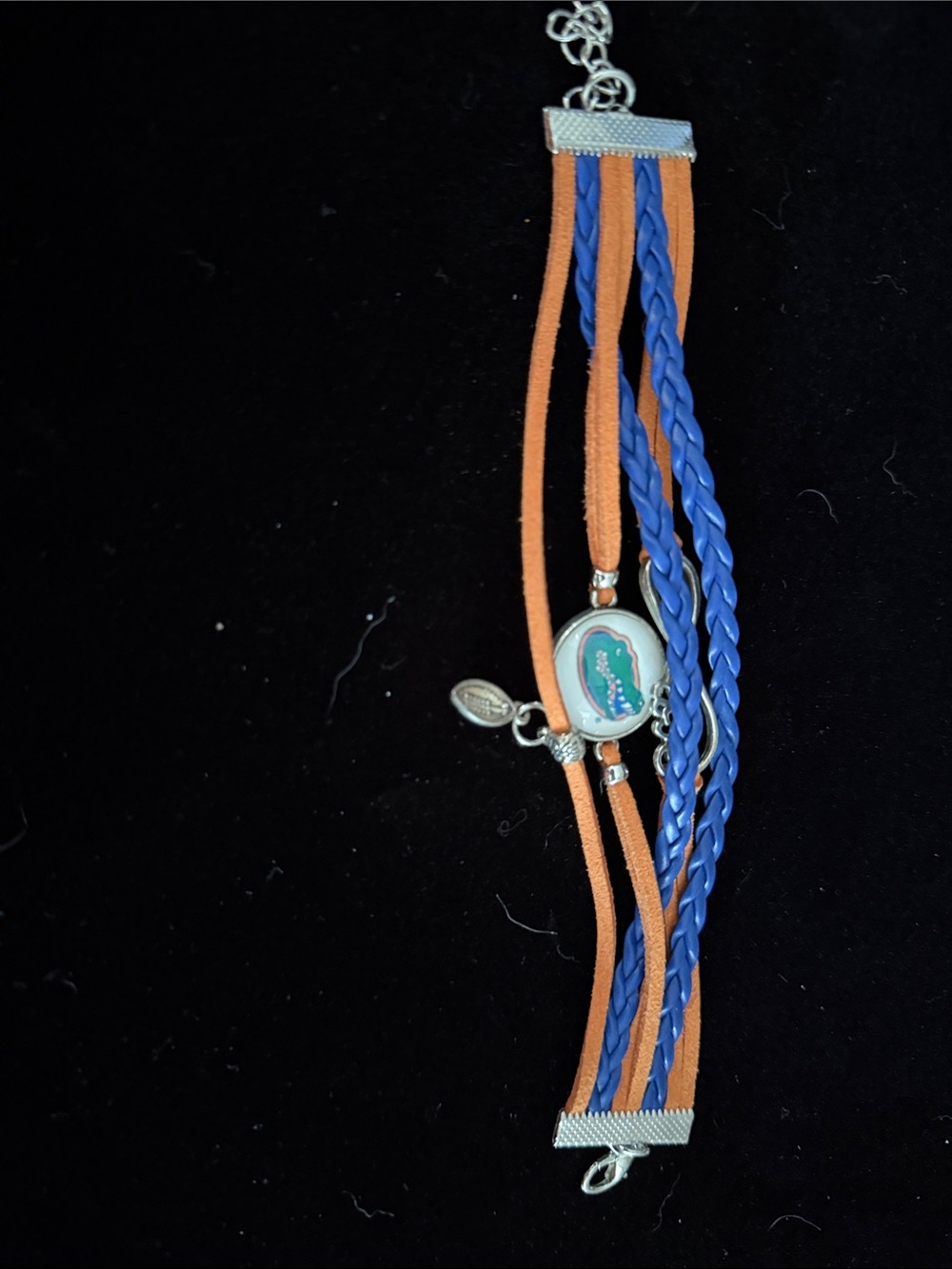 Multistrand Blue and Tan Leather Bracelet with Silver Accent